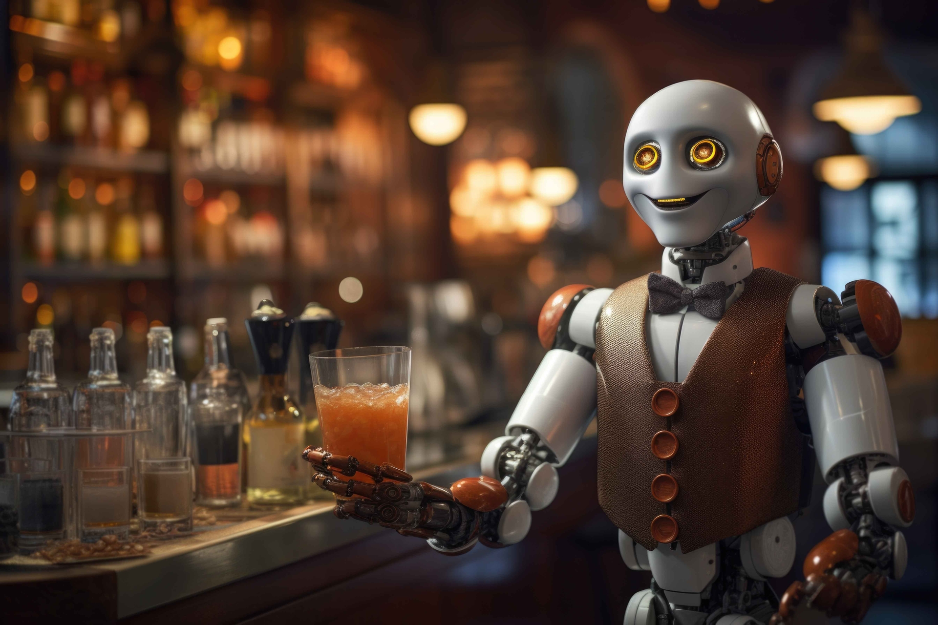 Ai robot serving in hospitality pub 