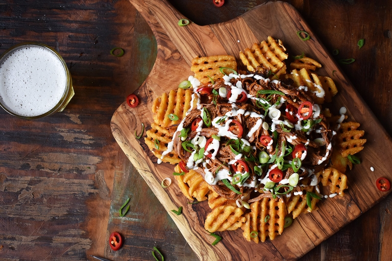 BBQ Beef Brisket Loaded Waffle Fries