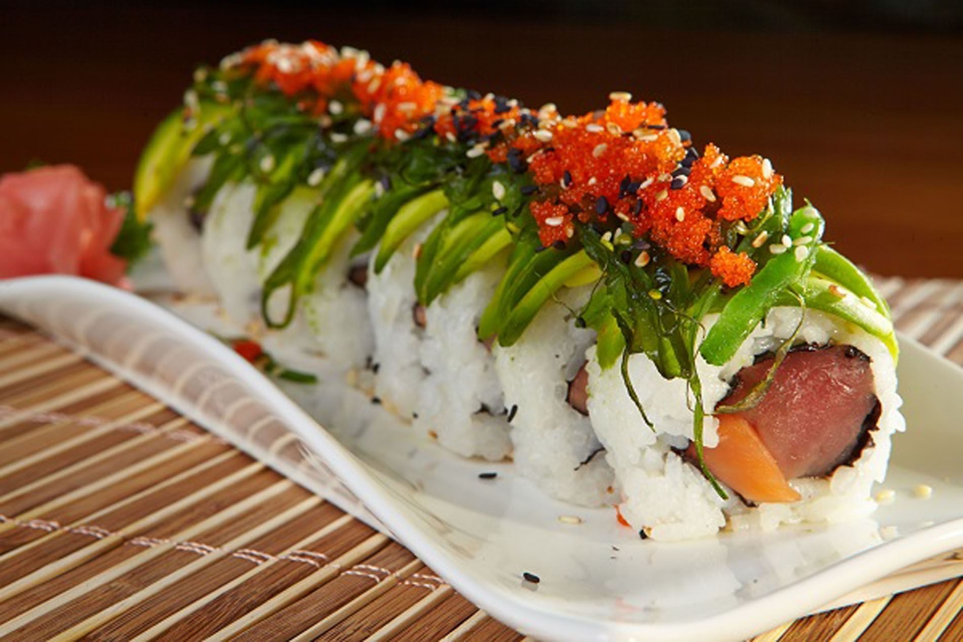 A salmon sushi roll
