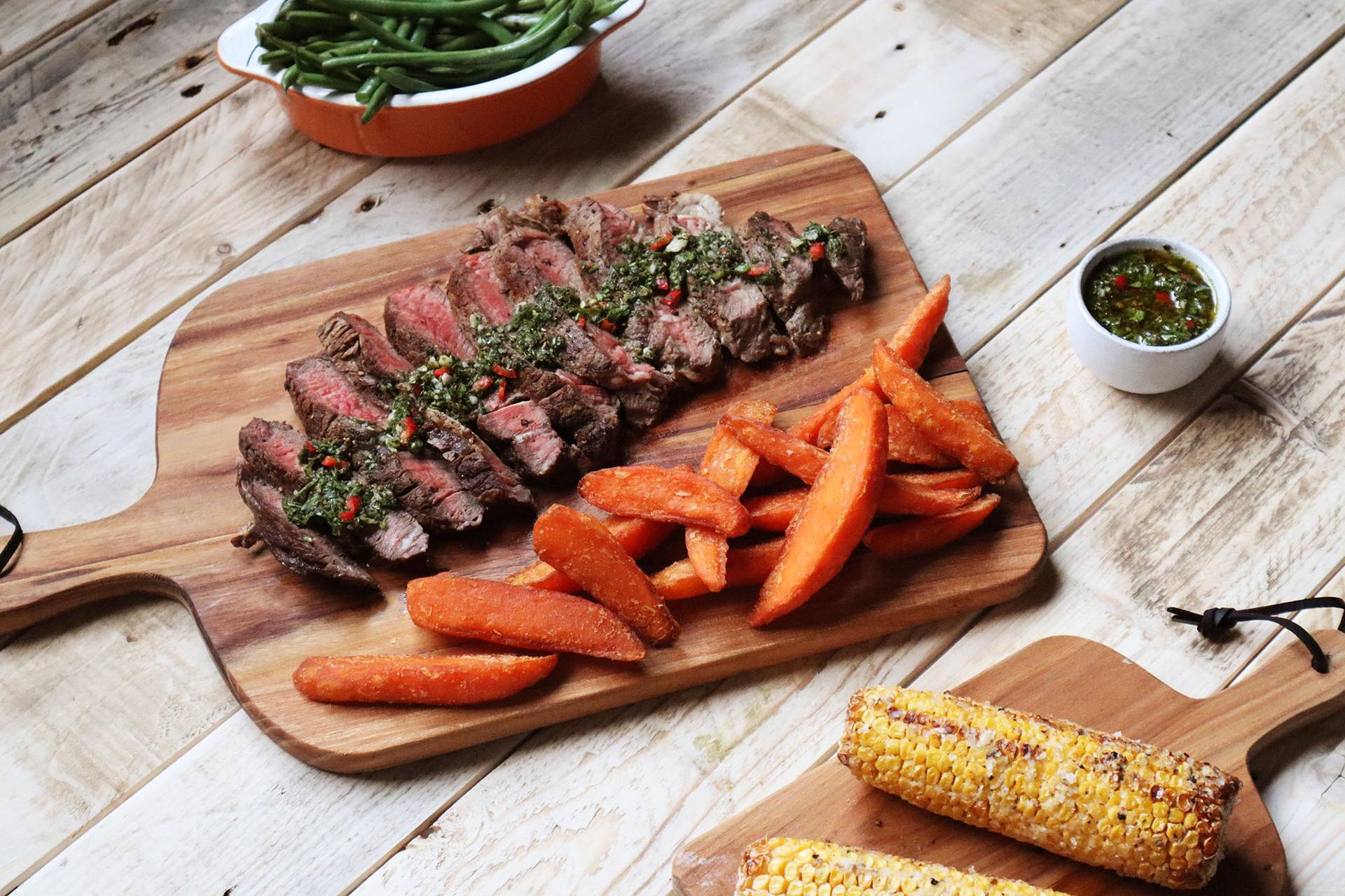 Sweet Potato Wedges with Steak