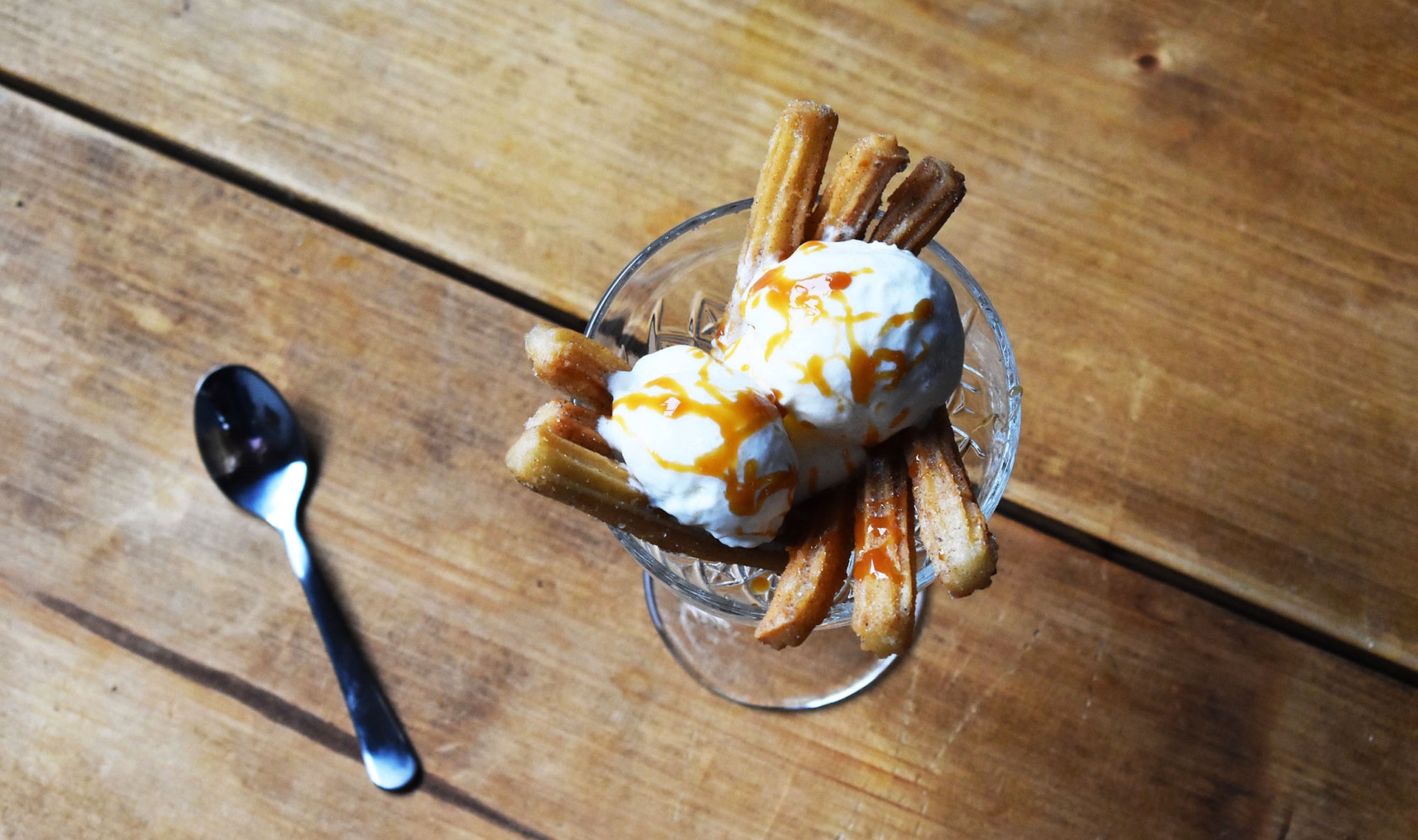 Churros with Ice cream and salted caramel