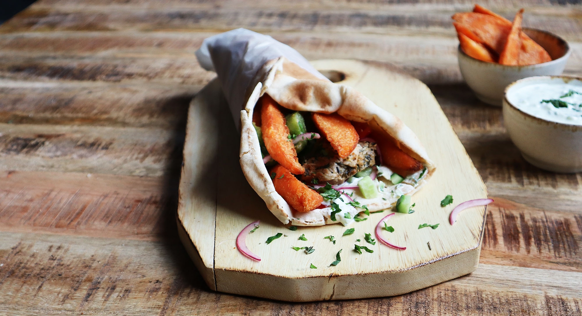 Gyros with Sweet Potato Wedges