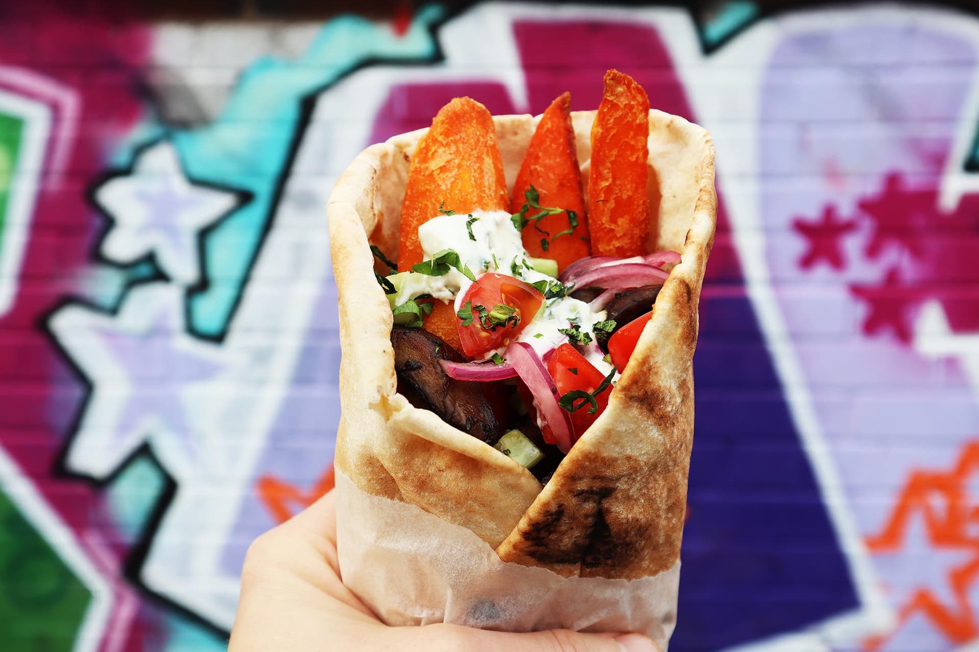 Mushroom and Sweet Potato Gyros