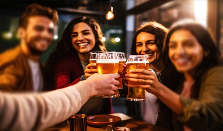 4 friends enjoying alcohol free beer 